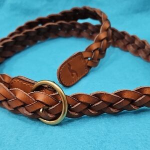 American Eagle Braided Brown Leather Belt with Gold Buckle